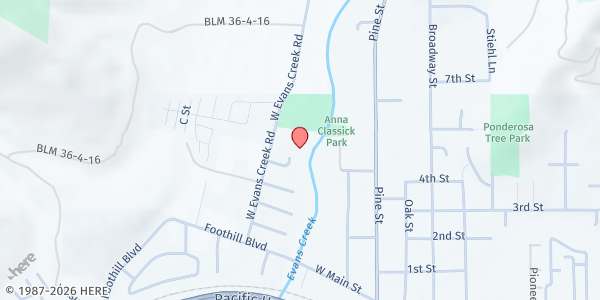 Map showing Harvest House - Rogue River Assembly of God at 270 W. Evans Creek Rd, Rogue River, OR