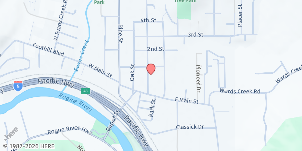 Map showing Rogue River Community Center - Pantry at 132 Broadway St, Rogue River, OR