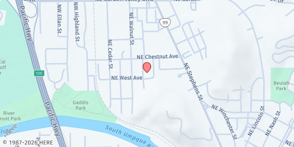 Map showing Friendly Kitchen Meals on Wheels at 1771 W Harvard Blvd, Roseburg, OR