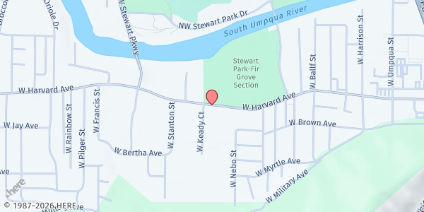 Map showing Friendly Kitchen Meals on Wheels at 1771 W Harvard Blvd, Roseburg, OR