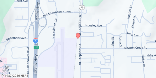 Map showing Salvation Army Roseburg at 3130 NE Stephens St., Roseburg, OR