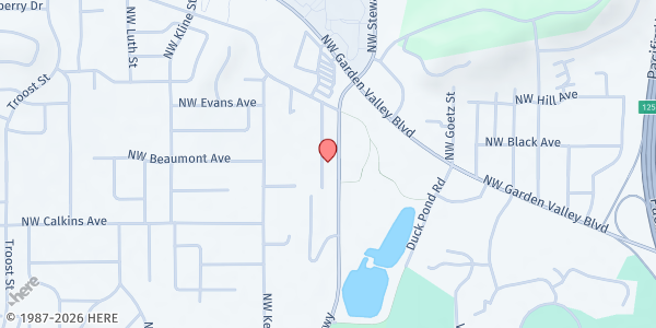 Map showing SDA Roseburg Community Services at 1109 Garden Valley Blvd, Roseburg, OR