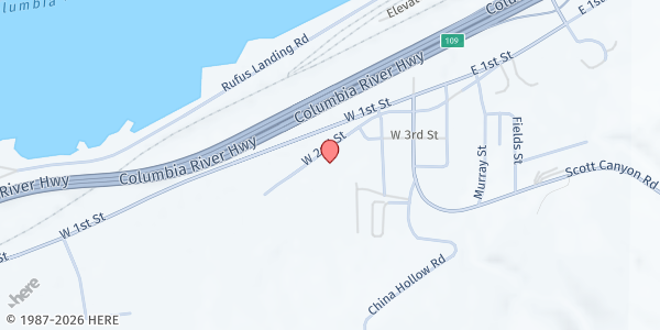 Map showing Rufus Food Pantry at 304 W 2nd Street Suite 300-400, Rufus, OR