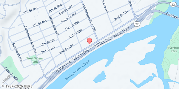 Map showing Family Promise of the Mid-Williamette Valley - Main Office at 1055 Edgewater St NW, Salem, OR