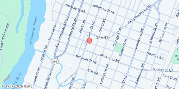 Map showing FEED Salem at 1268 Broadway St. NE, Salem, OR