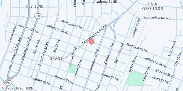 Map showing Jason Lee Food Bank at 820 Jefferson Street NE, Salem, OR