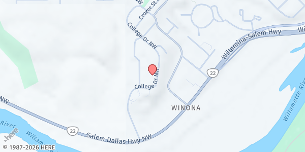 Map showing Life Essentials at Life Church at 255 College Drive NW, Salem, OR