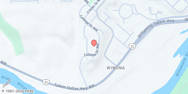 Map showing Life Essentials at Life Church at 255A College Drive NW, Salem, OR