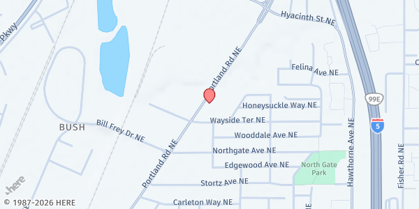 Map showing Mano A Mano Family Center at 3850 Portland Road NE Suite #130, Salem, OR