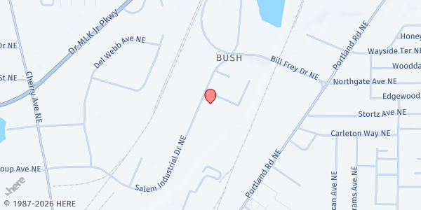 Map showing Marion Polk Food Share at 1660 Salem Industrial Drive NE, Salem, OR