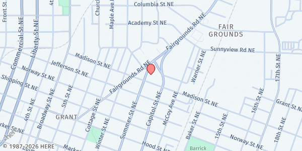 Map showing Salem Adventist Community Services at 1860 Summer Street NE, Salem, OR