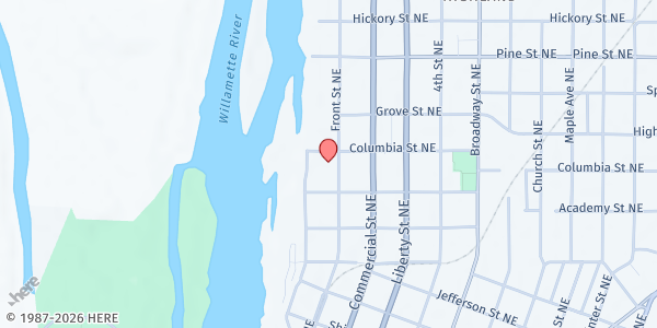 Map showing Salvation Army Cascade Division Salem at 1977 Front St. NE, Salem, OR