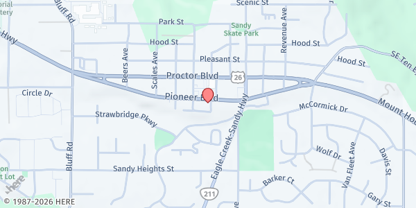Map showing Sandy Community Action Center at 38982 Pioneer Blvd, Sandy, OR