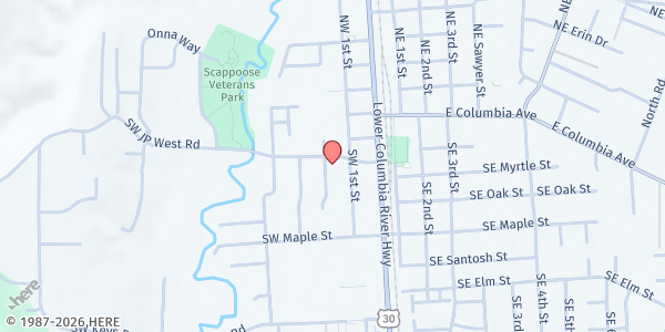 Map showing Scappoose Foursquare Church at 33404 SW JP West Road, Scappoose, OR