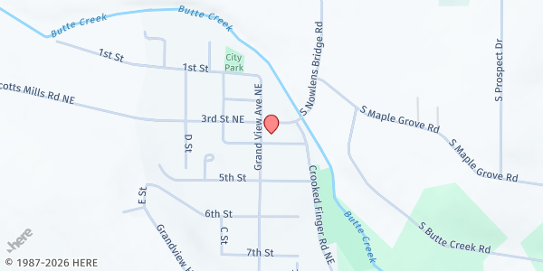 Map showing Scotts Mills Community Center at 298 4th Street, Scotts Mills, OR