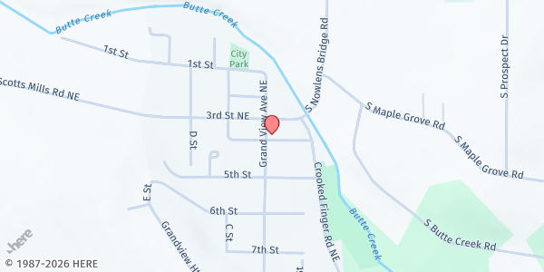 Map showing Scotts Mills Community Center Food Cupboard at 298 4th Street, Scotts Mills, OR
