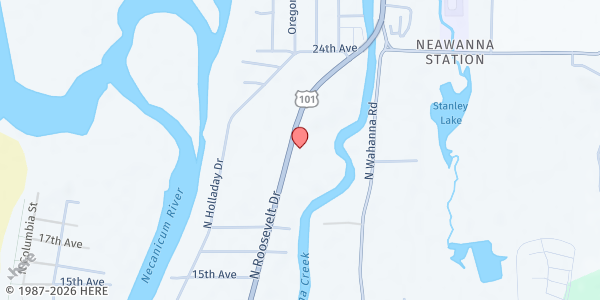 Map showing South County Food Bank at 2041 N Roosevelt, Seaside, OR