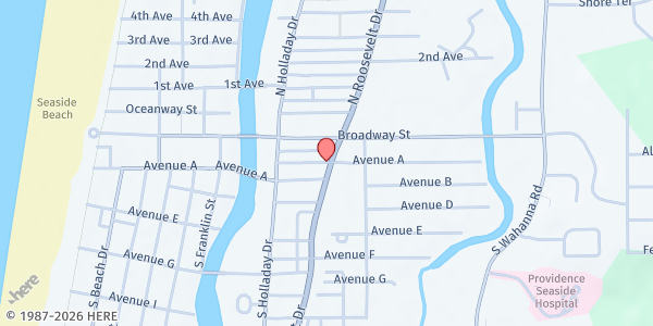 Map showing South County Food Bank - Seaside at 2041 N Roosevelt, Seaside, OR