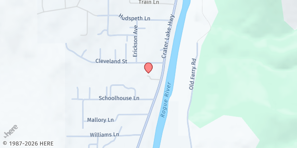 Map showing Upper Rogue Community Center Pantry at 22465 Hwy 62, Shady Cove, OR