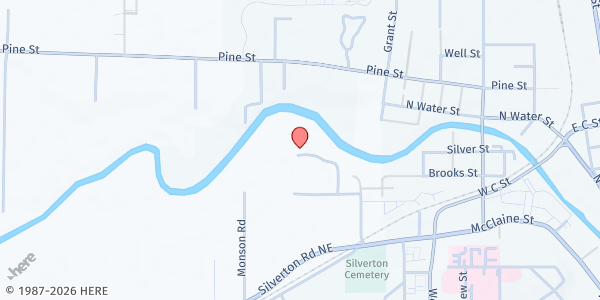 Map showing Silver Creek Fellowship - Mission of Hope Pantry at 822 Industry Way, Silverton, OR