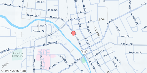 Map showing Silverton Area Community Aid at 421 North Water Street, Silverton, OR