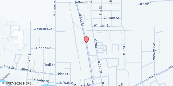 Map showing Silverton Area Community Aid at 1030 N 1st St, Silverton, OR