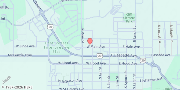 Map showing Sisters Kiwanis Distribution Center at 328 W Main St, Sisters, OR