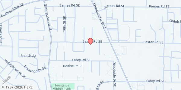 Map showing South Salem Friends Church at 1140 Baxter Road Southeast, South Gateway, OR