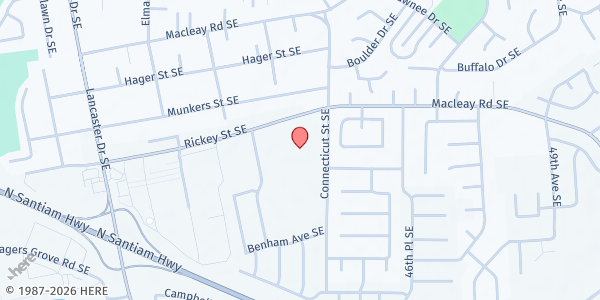 Map showing Mission of Hope/Silver Creek Fellowship at Houck M.S. at 1155 Connecticut Street Southeast, Southeast Mill Creek, OR