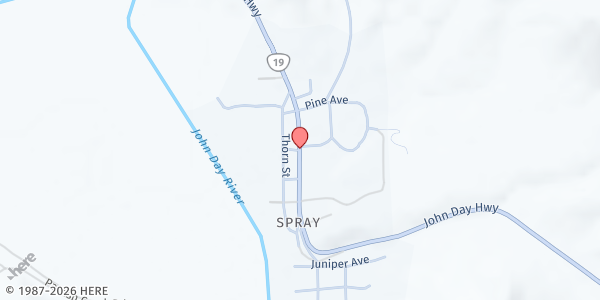 Map showing CAPECO Rural Produce Program - Spray at Spray, Spray, OR