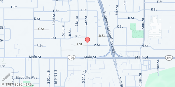 Map showing Catholic Community Services - Springfield (Senior Help) at 205 54th St, Springfield, OR
