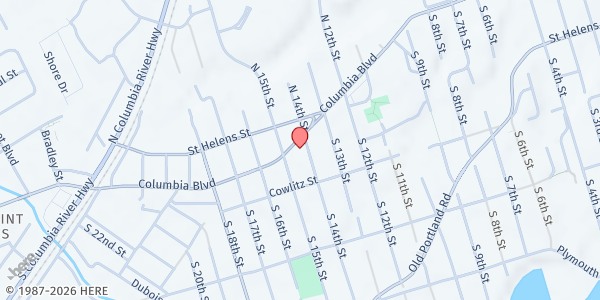 Map showing Barbara Bullis Memorial HELP Food Pantry at 1421 Columbia Blvd., St. Helens, OR