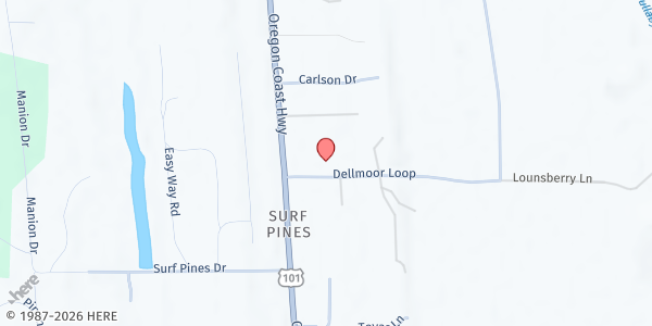 Map showing Manna House Pantry at 88786 Dellmoor Loop Road, Surf Pines, OR