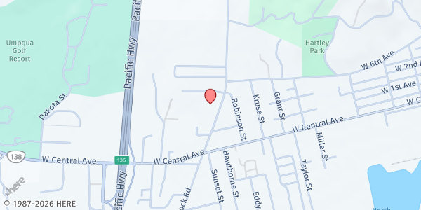 Map showing St Francis Community Kitchen at 323 N Comstock, Sutherlin, OR