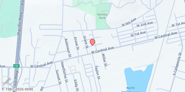 Map showing Sutherlin Oakland Food Pantry at 183 1st Street, Sutherlin, OR