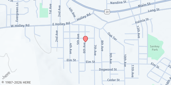 Map showing SHEM Soup Kitchen (Manna) at 845 6th Ave, Sweet Home, OR