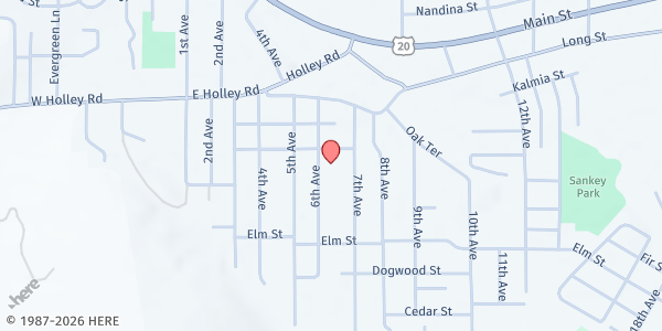 Map showing SHEM Soup Kitchen (Manna) at 845 6th Avenue, Sweet Home, OR