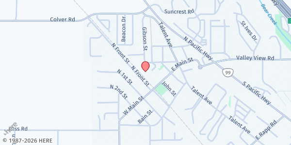 Map showing Talent Food Pantry at 104 E. Main St, Talent, OR