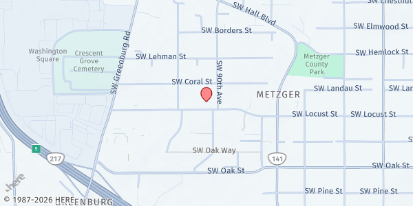 Map showing Bethlehem House of Bread at 9055 SW Locust, Tigard, OR