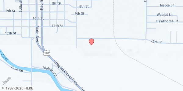 Map showing School Pantry at Tillamook High School at 2605 12th St., Tillamook, OR