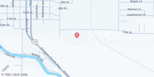 Map showing School Pantry at Tillamook High School at 2605 12th St., Tillamook, OR
