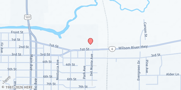 Map showing Seventh Day Adventist Community Services at 2610 1st Street, Tillamook, OR