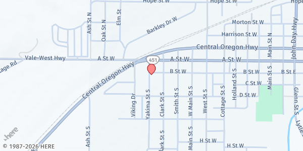 Map showing Vale Food Pantry at 222 Yakima St S, Vale, OR
