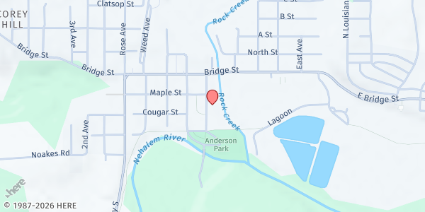 Map showing Vernonia Cares, Inc. at 627 Adams Ave, Vernonia, OR