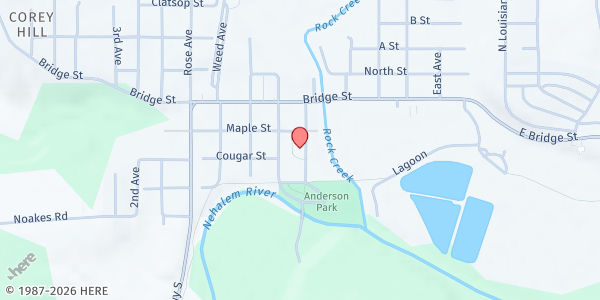 Map showing Vernonia Cares, Inc. at 627 Adams Ave, Vernonia, OR