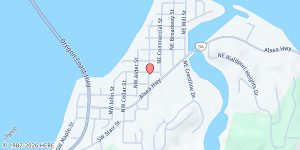 Map showing Community Presbyterian Church at 485 NE Bay St., Waldport, OR