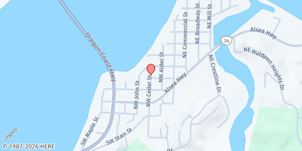 Map showing Community Presbyterian Church at 485 Ne Bay St, Waldport, OR