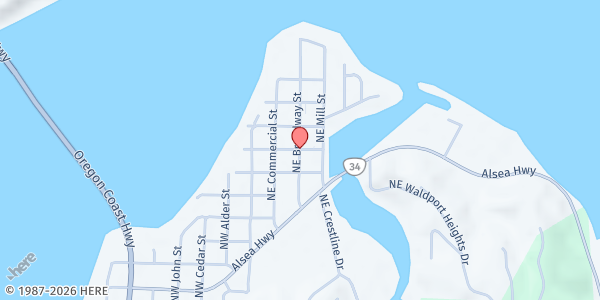 Map showing Waldport Food Share at 3710 Crestline, Waldport, OR