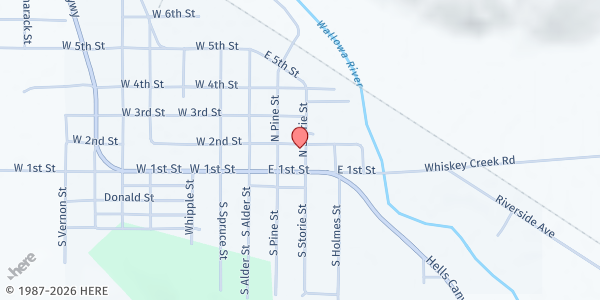 Map showing Wallowa Food Bank at 104 North Storie, Wallowa, OR