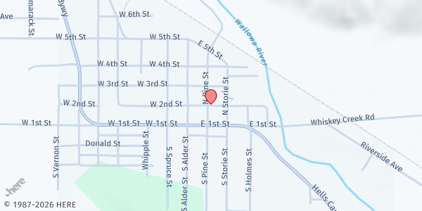 Map showing Wallowa Food Bank at 211 E 2nd St, Wallowa, OR
